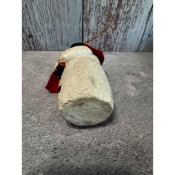 Folk Art Snowman Ornament With Santa Red Scarf Handmade 6" - Picture 6 of 6